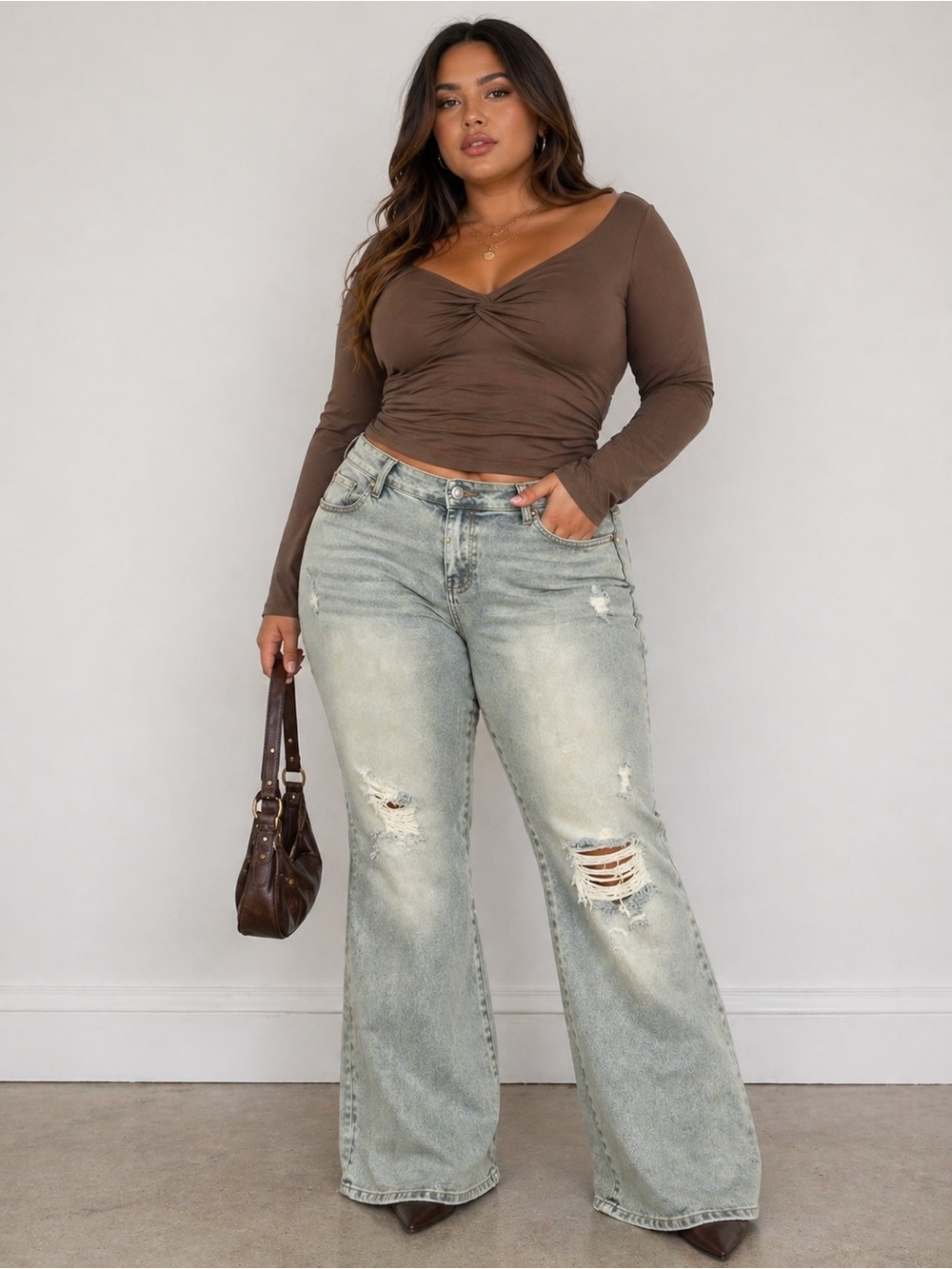 Fashion Nova Wide Leg Distressed Jeans - Light Blue Wash